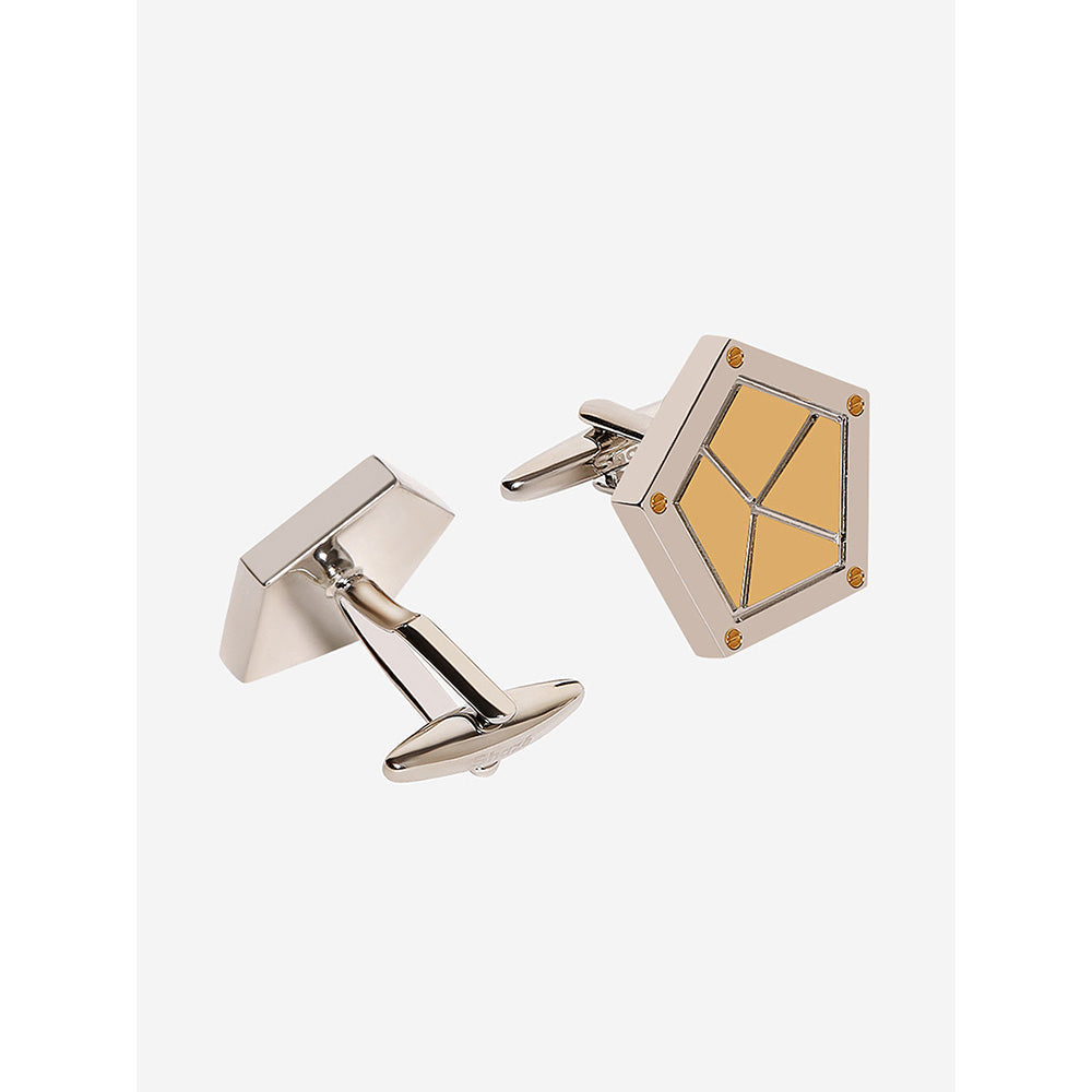 Shaze Gold And Silver Rhodium-Plated Shield Geometric Cufflinks