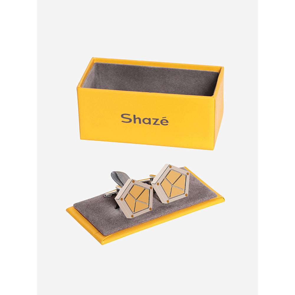 Shaze Gold And Silver Rhodium-Plated Shield Geometric Cufflinks