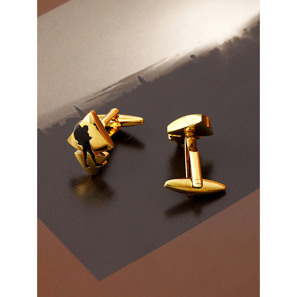 Shaze Gold Black Enamelled Rhodium-Plated Kite Geometric Cufflinks
