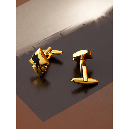 Shaze Gold Black Enamelled Rhodium-Plated Kite Geometric Cufflinks