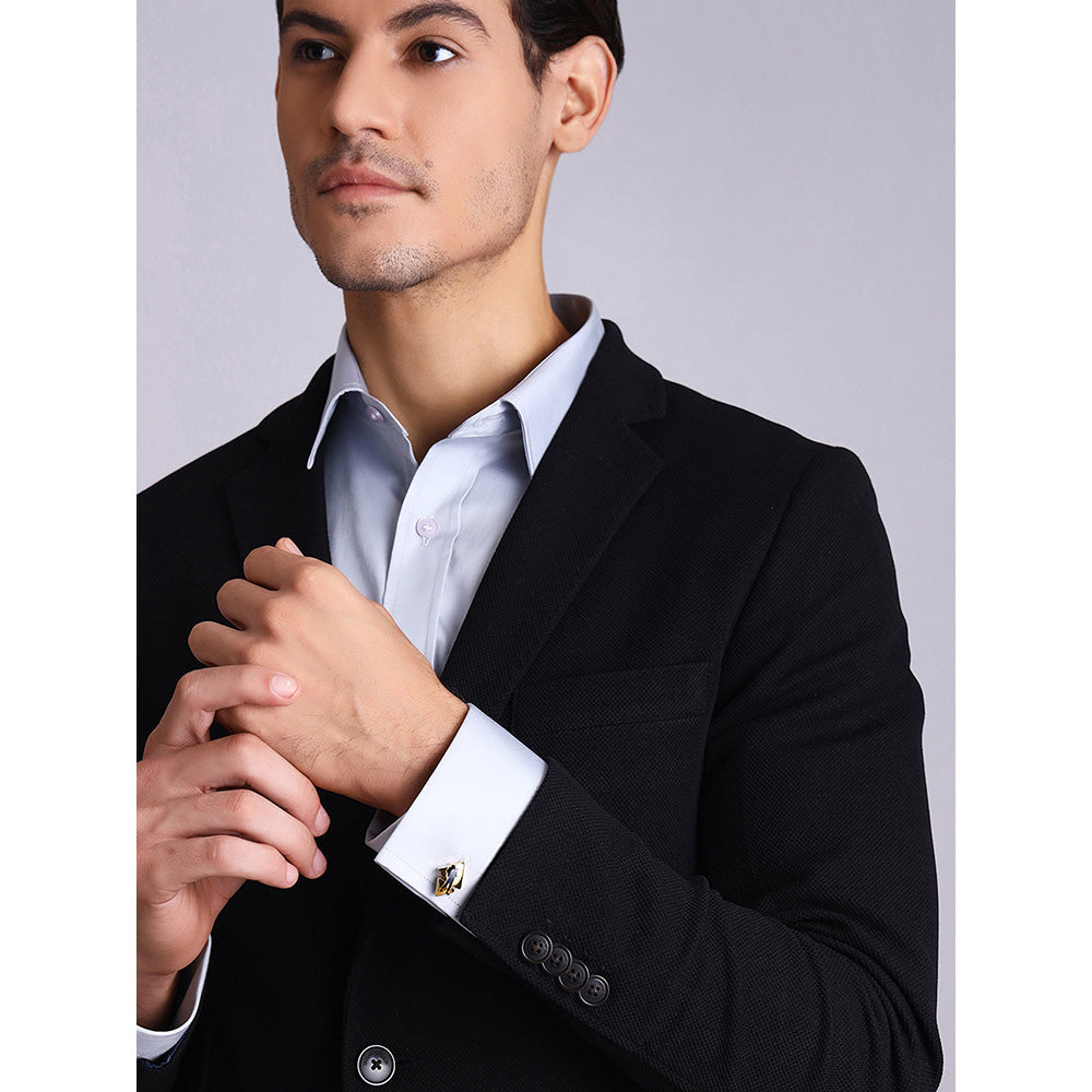 Shaze Gold Black Enamelled Rhodium-Plated Kite Geometric Cufflinks