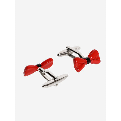 Shaze Silver Red Enamelled Rhodium-Plated Red Big Bow Cufflinks
