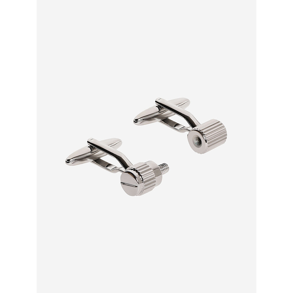 Shaze Silver Rhodium-Plated Screw Cufflinks
