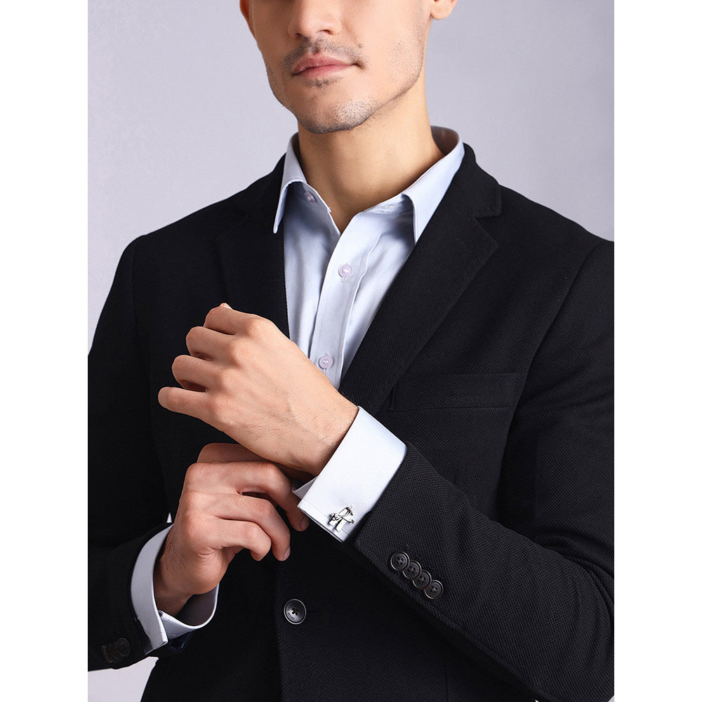 Shaze Silver Rhodium-Plated Abstract Cufflinks