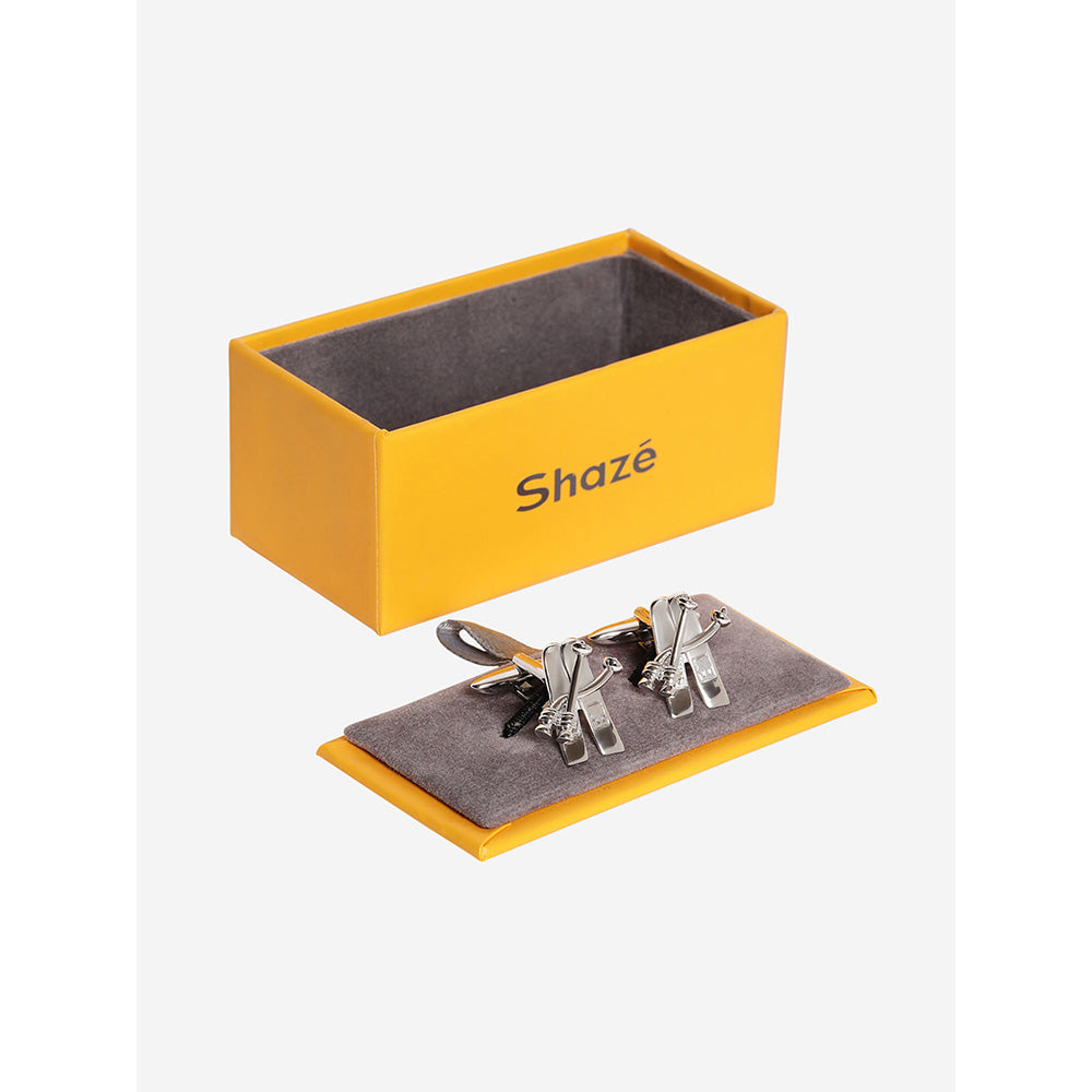 Shaze Silver Rhodium-Plated Abstract Cufflinks
