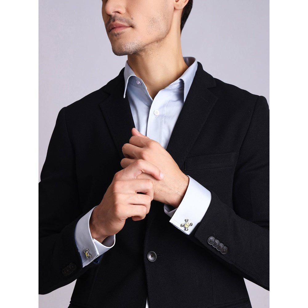 Shaze Silver Rhodium-Plated Knob Cufflinks