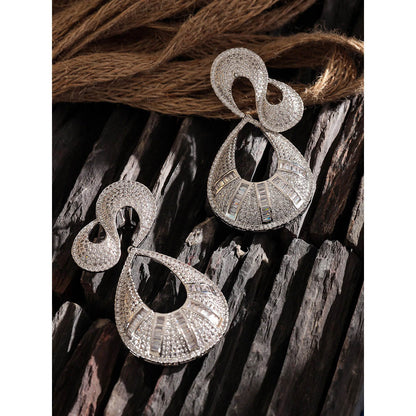 Shaze Silver Rhodium-Plated Cubic Zirconia Snail Drop Earrings for Women