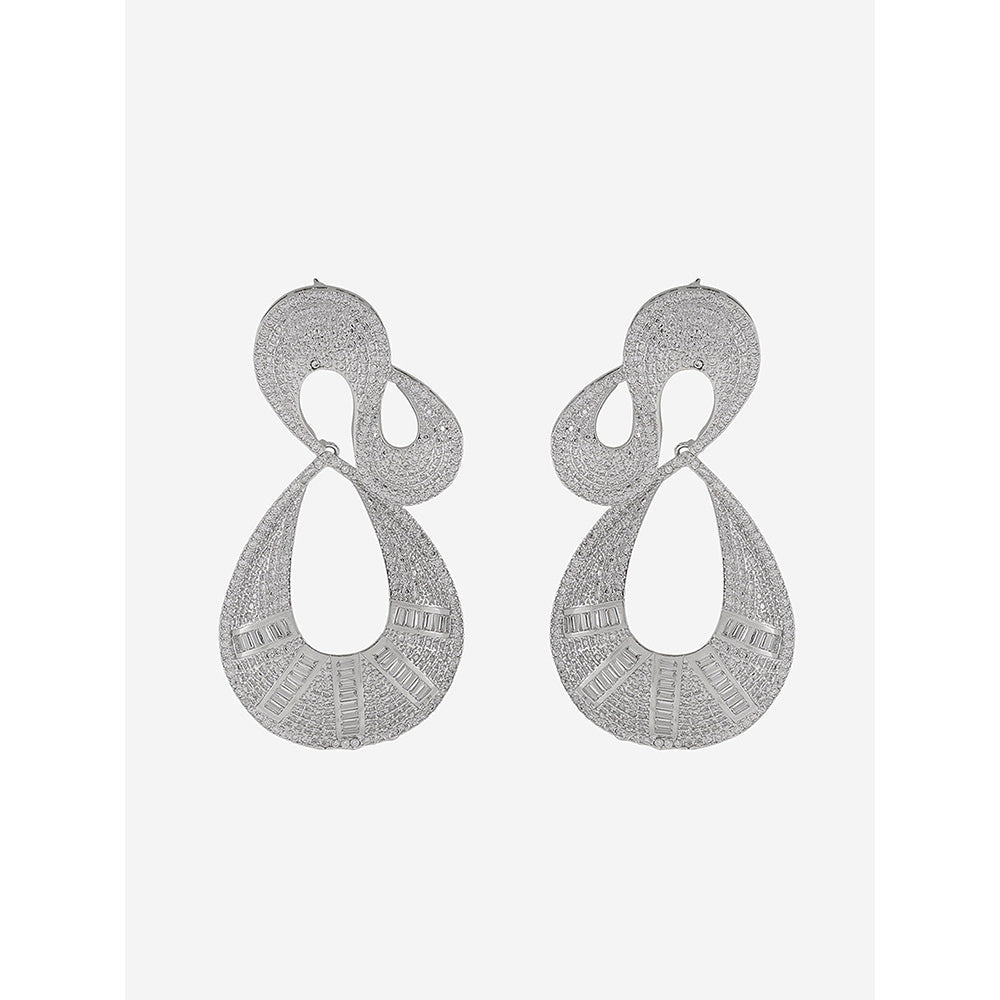 Shaze Silver Rhodium-Plated Cubic Zirconia Snail Drop Earrings for Women