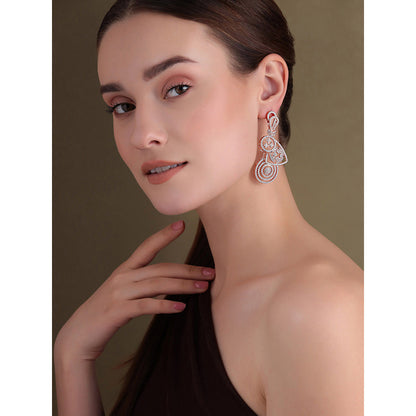 Shaze Gold Rhodium-Plated Cubic Zirconia Trilogy Drop Earrings for Women