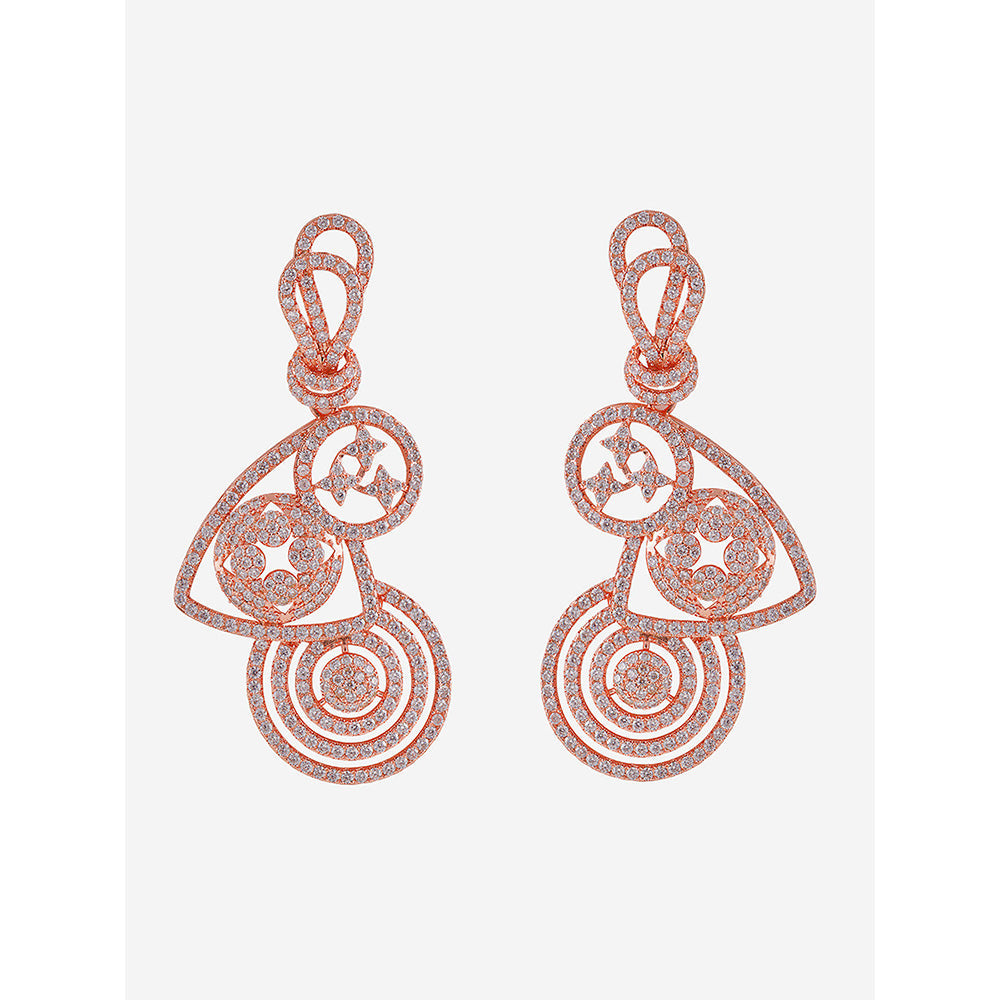 Shaze Gold Rhodium-Plated Cubic Zirconia Trilogy Drop Earrings for Women