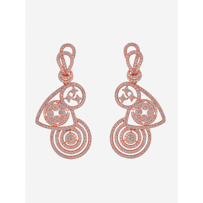 Shaze Gold Rhodium-Plated Cubic Zirconia Trilogy Drop Earrings for Women