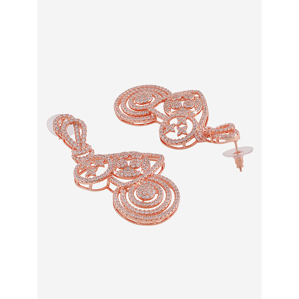 Shaze Gold Rhodium-Plated Cubic Zirconia Trilogy Drop Earrings for Women