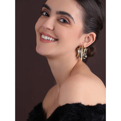Shaze Gold Rhodium-Plated Cubic Zirconia Severity Stud Earrings for Women