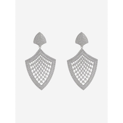 Shaze Silver Rhodium-Plated Cubic Zirconia Shield Drop Earrings for Women
