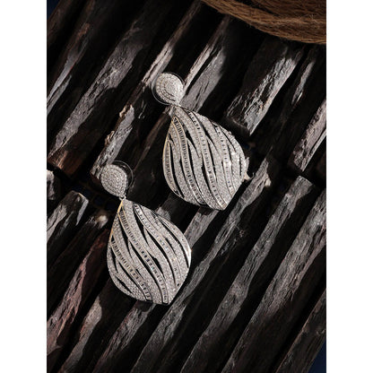 Shaze Silver Rhodium-Plated Cubic Zirconia Atlas Drop Earrings for Women