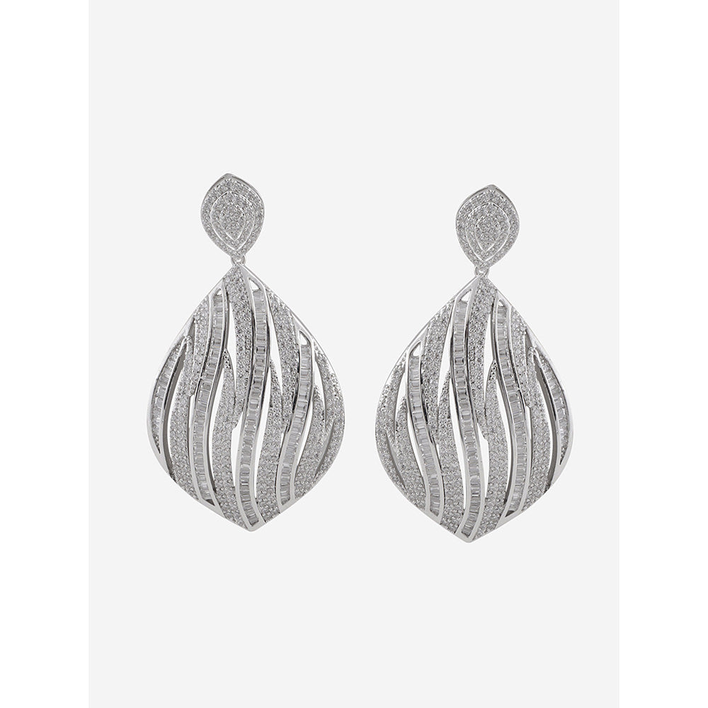 Shaze Silver Rhodium-Plated Cubic Zirconia Atlas Drop Earrings for Women