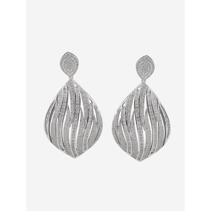 Shaze Silver Rhodium-Plated Cubic Zirconia Atlas Drop Earrings for Women