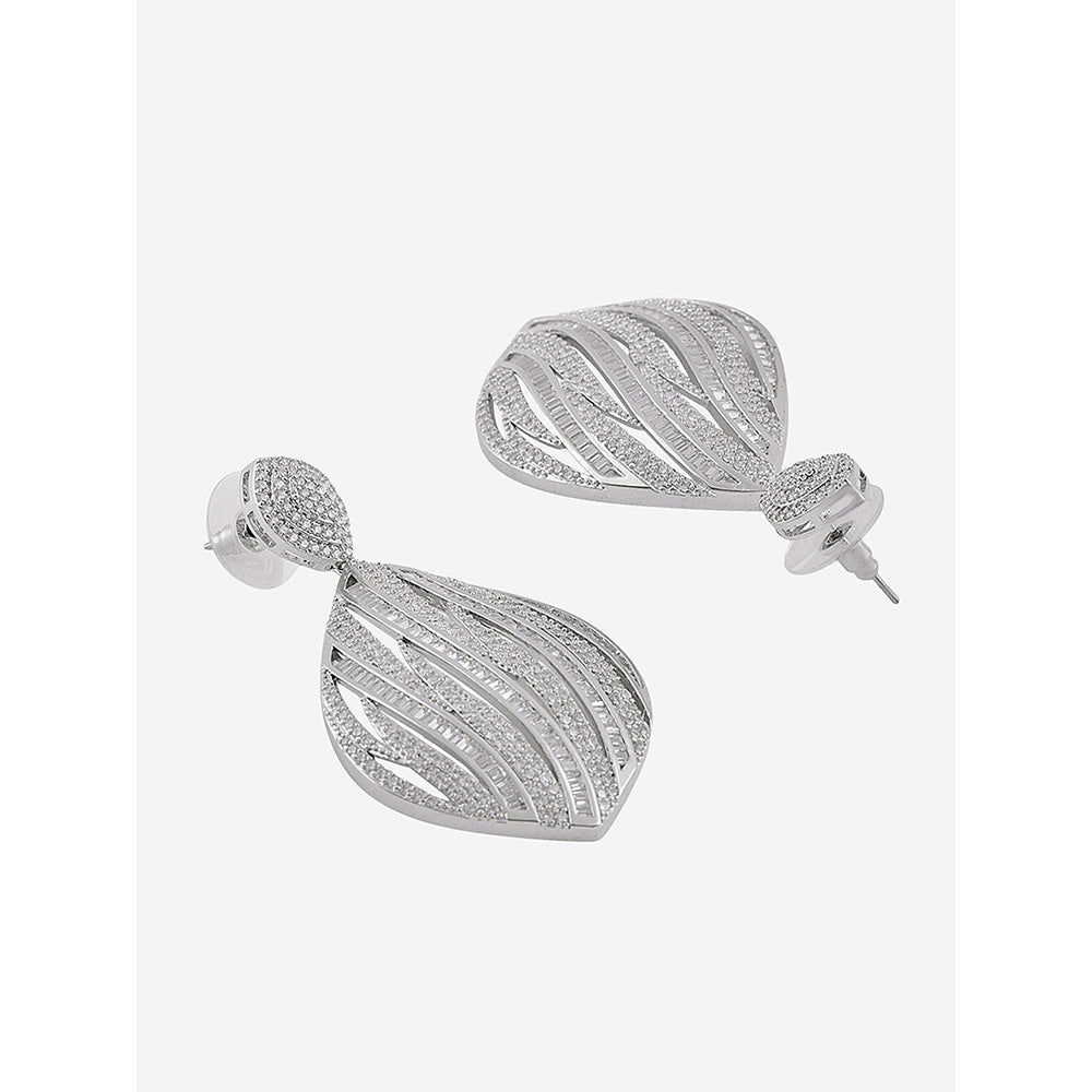 Shaze Silver Rhodium-Plated Cubic Zirconia Atlas Drop Earrings for Women