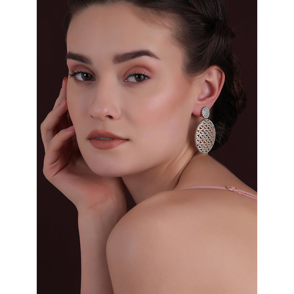 Shaze Gold Rhodium-Plated Cubic Zirconia Weave Drop Earrings for Women