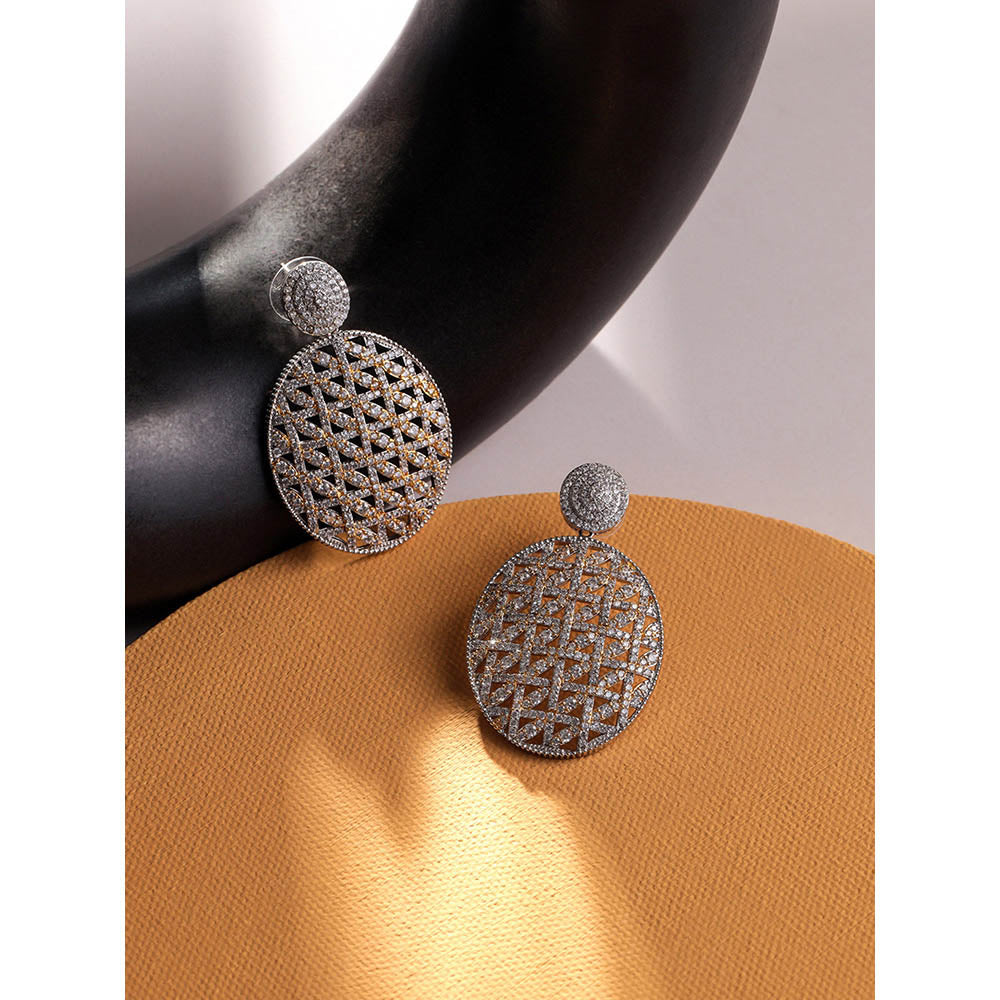 Shaze Gold Rhodium-Plated Cubic Zirconia Weave Drop Earrings for Women