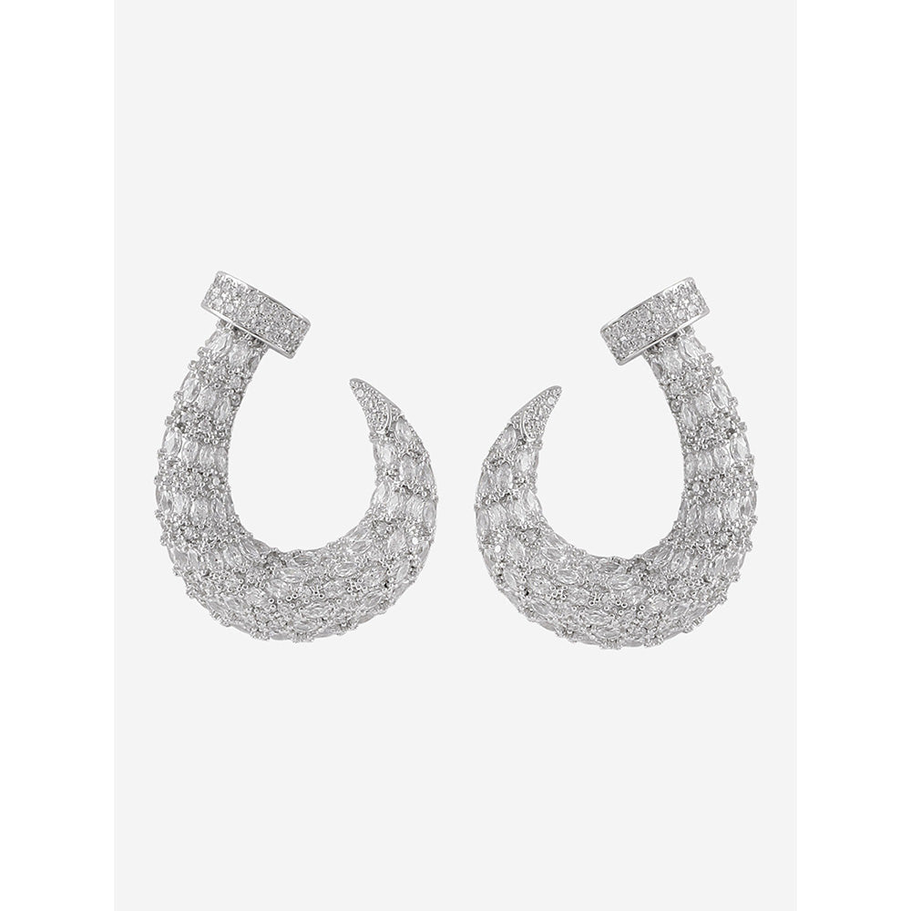 Shaze Silver Rhodium-Plated Cubic Zirconia Nailed Hoop Earrings for Women