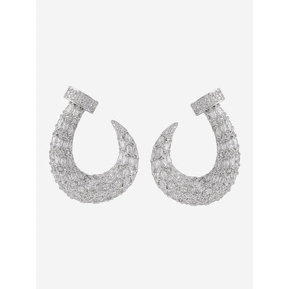 Shaze Silver Rhodium-Plated Cubic Zirconia Nailed Hoop Earrings for Women