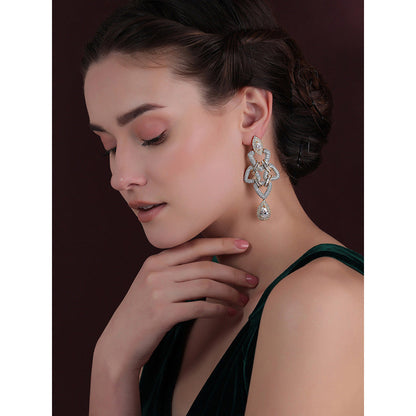 Shaze Gold Rhodium-Plated Cubic Zirconia Bending Triangle Drop Earrings for Women