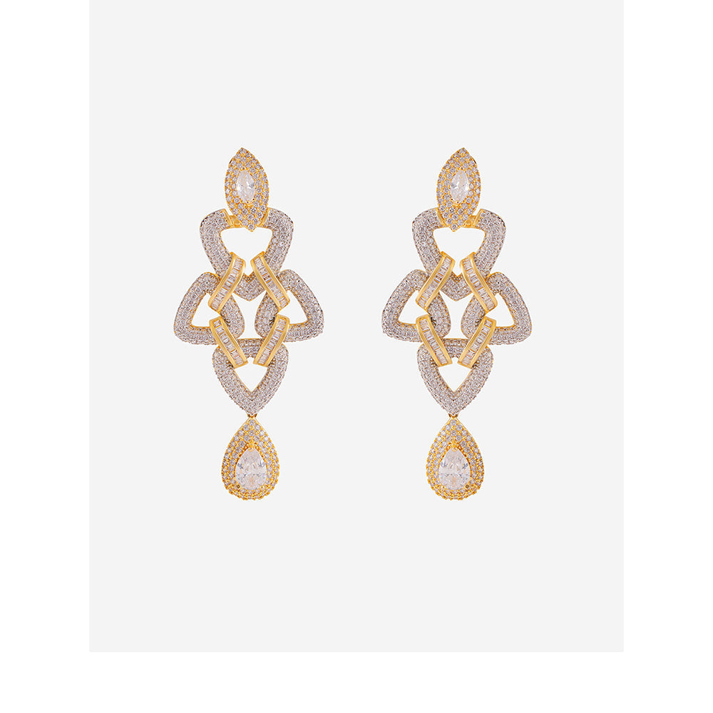 Shaze Gold Rhodium-Plated Cubic Zirconia Bending Triangle Drop Earrings for Women