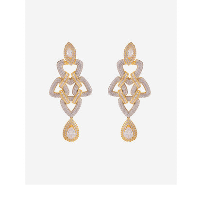 Shaze Gold Rhodium-Plated Cubic Zirconia Bending Triangle Drop Earrings for Women