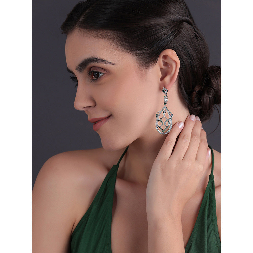 Shaze Silver Rhodium-Plated Cubic Zirconia Twisted Drop Earrings for Women