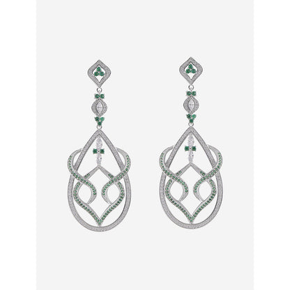 Shaze Silver Rhodium-Plated Cubic Zirconia Twisted Drop Earrings for Women