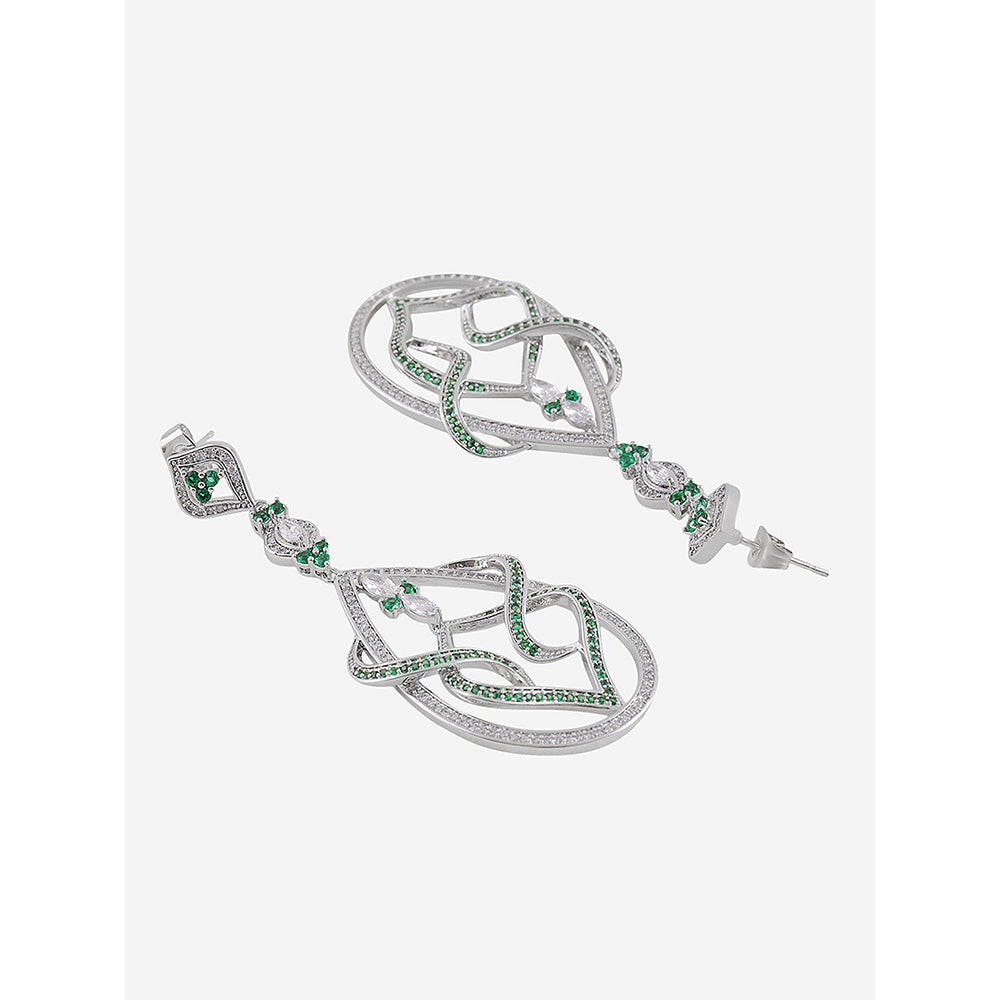 Shaze Silver Rhodium-Plated Cubic Zirconia Twisted Drop Earrings for Women