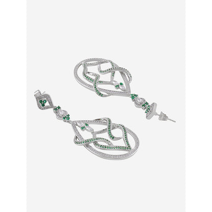 Shaze Silver Rhodium-Plated Cubic Zirconia Twisted Drop Earrings for Women