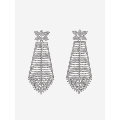 Shaze Silver Rhodium-Plated Cubic Zirconia Pyramid Drop Earrings for Women