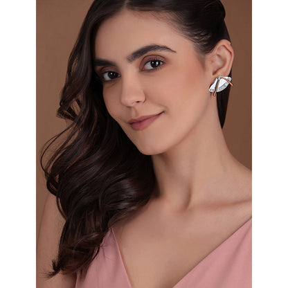 Shaze Silver Rhodium-Plated Cubic Zirconia Coeval Stud Earrings for Women