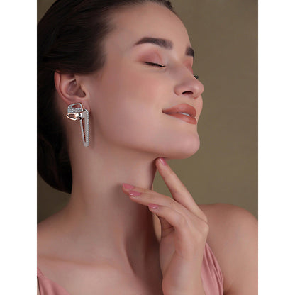 Shaze Gold Rhodium-Plated Cubic Zirconia Saw Dangler Stud Earrings for Women