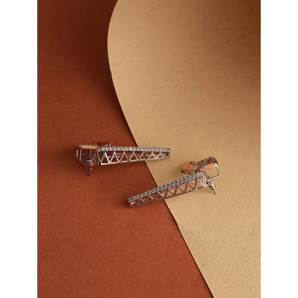 Shaze Gold Rhodium-Plated Cubic Zirconia Saw Dangler Stud Earrings for Women
