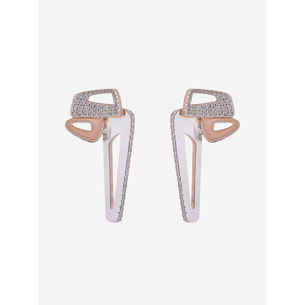 Shaze Gold Rhodium-Plated Cubic Zirconia Saw Dangler Stud Earrings for Women