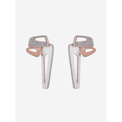 Shaze Gold Rhodium-Plated Cubic Zirconia Saw Dangler Stud Earrings for Women