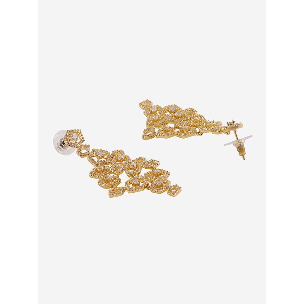 Shaze Gold Rhodium-Plated Cubic Zirconia Cluster Stones Drop Earrings for Women