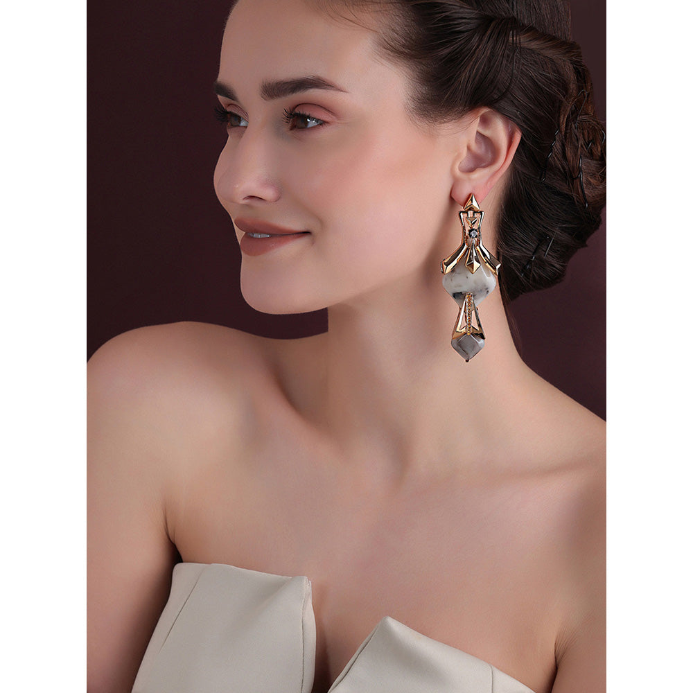 Shaze Gold Rhodium-Plated Cubic Zirconia Cantilever Drop Earrings for Women