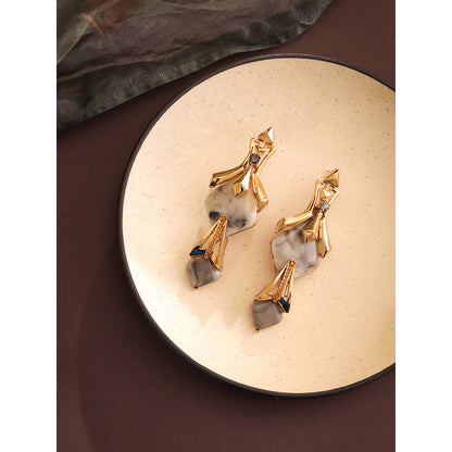 Shaze Gold Rhodium-Plated Cubic Zirconia Cantilever Drop Earrings for Women