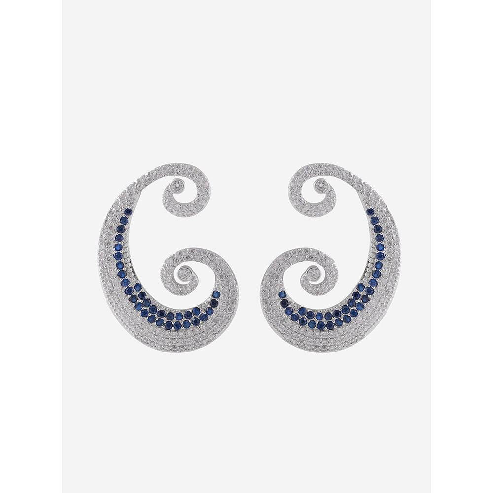 Shaze Silver Rhodium-Plated Cubic Zirconia Blue Paisley Drop Earrings for Women