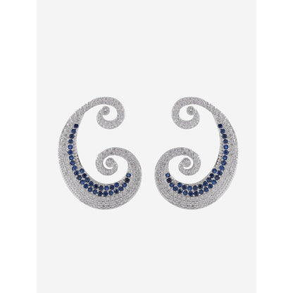 Shaze Silver Rhodium-Plated Cubic Zirconia Blue Paisley Drop Earrings for Women