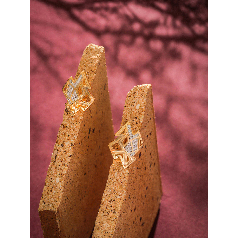 Shaze Gold Rhodium-Plated Cubic Zirconia Amoeba Stud Earrings for Women