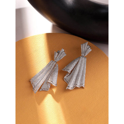 Shaze Silver Rhodium-Plated Cubic Zirconia Dancing Fold Drop Earrings for Women