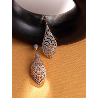 Shaze Gold Rhodium-Plated Cubic Zirconia Glittering Drop Earrings for Women