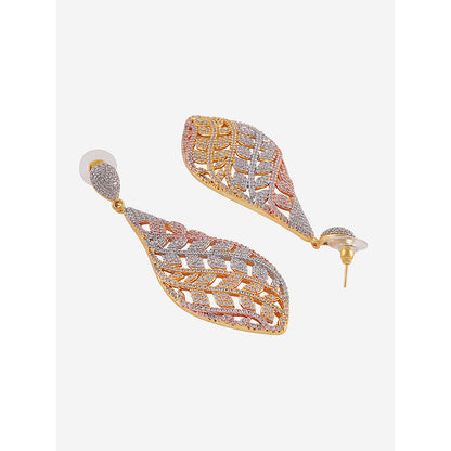 Shaze Gold Rhodium-Plated Cubic Zirconia Glittering Drop Earrings for Women