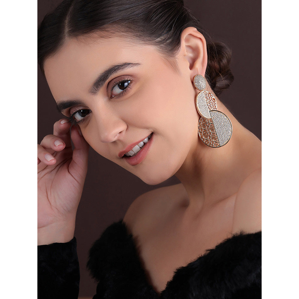 Shaze Gold Rhodium-Plated Cubic Zirconia Dual Effect Drop Earrings for Women