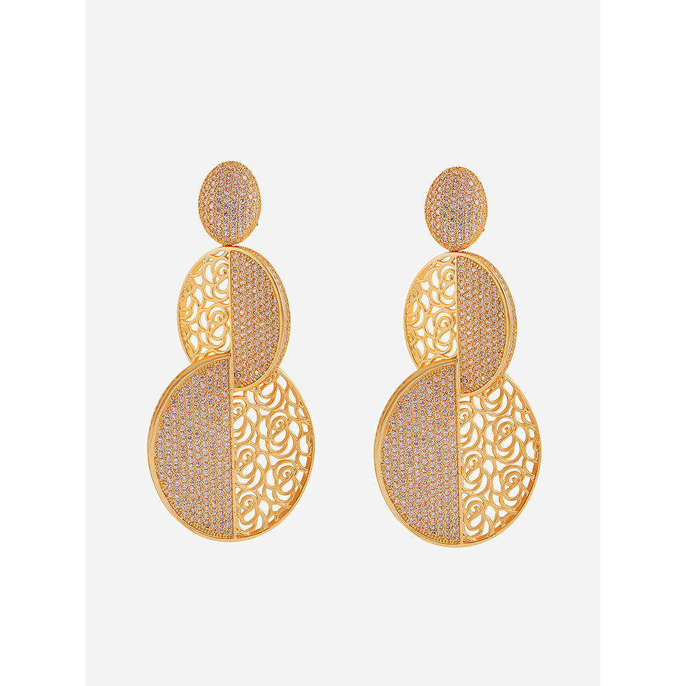 Shaze Gold Rhodium-Plated Cubic Zirconia Dual Effect Drop Earrings for Women